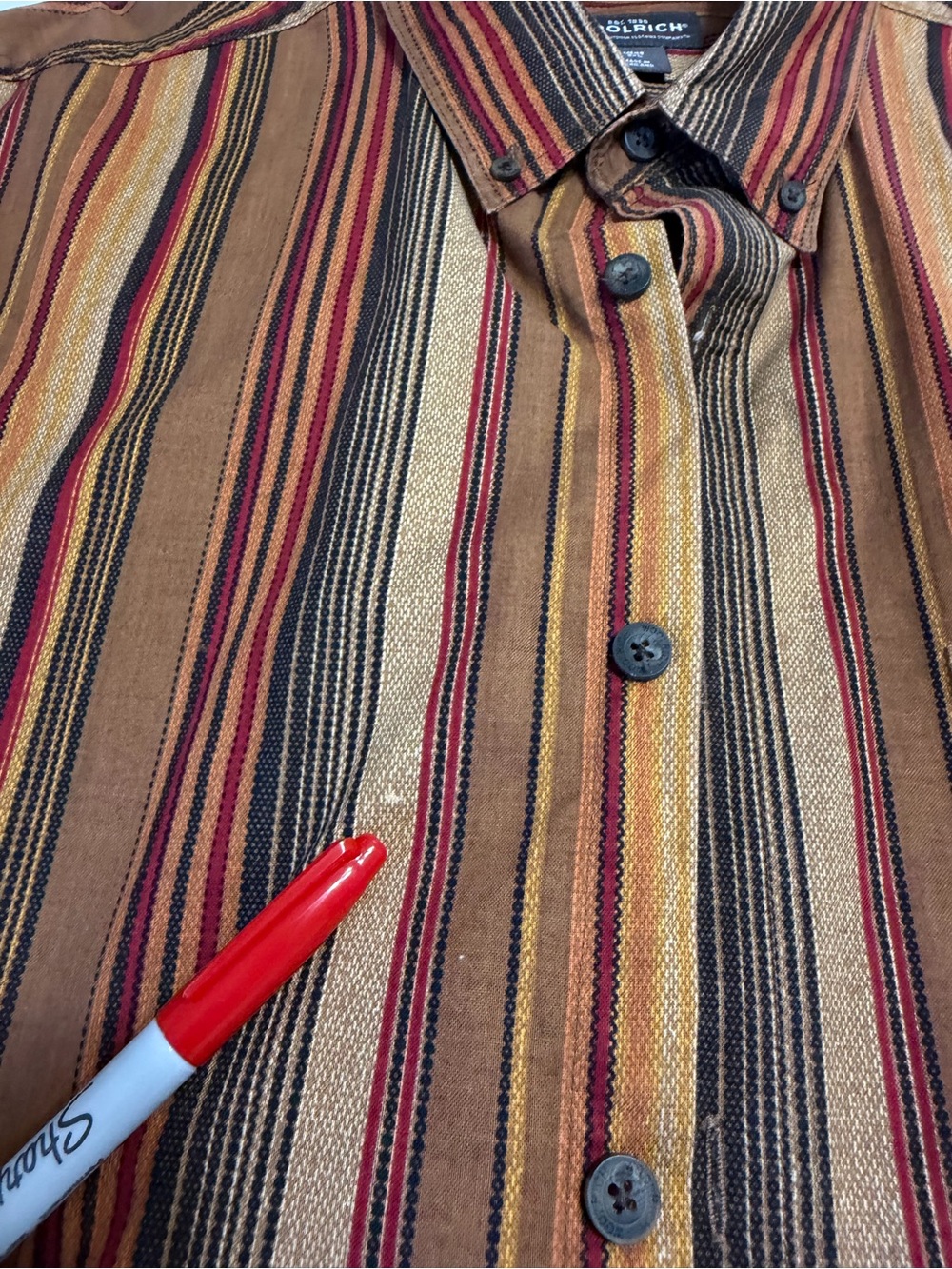 Woolrich Men’s 2XL Brown Southwest Stripe Button Front Shirt Outdoor Hiking - Picture 6 of 6